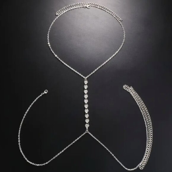Silver Heart Rhinestone Body Chain Jewelry - Picture 4 of 6